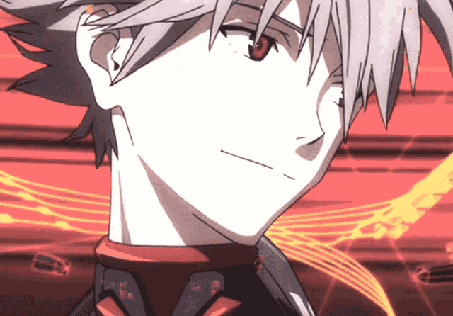 a close up of a cartoon character 's face with a red eye