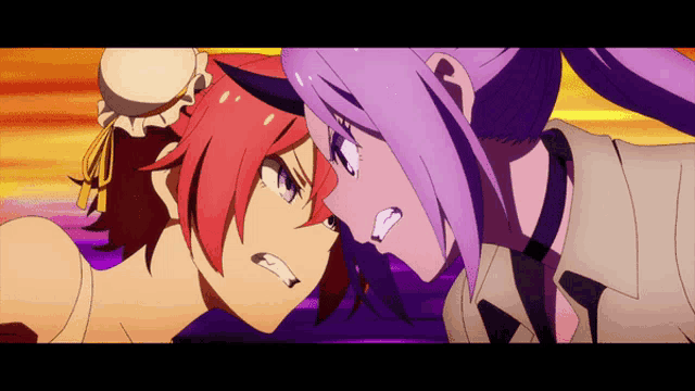 a couple of anime characters are fighting each other
