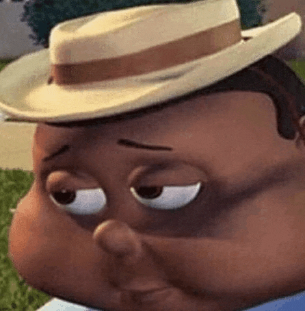 a close up of a cartoon character wearing a hat and making a funny face .
