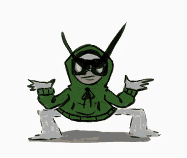 a drawing of a person wearing a green hoodie with a dollar sign on it