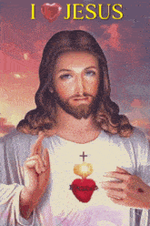 a picture of jesus with the words " i love jesus " on the bottom