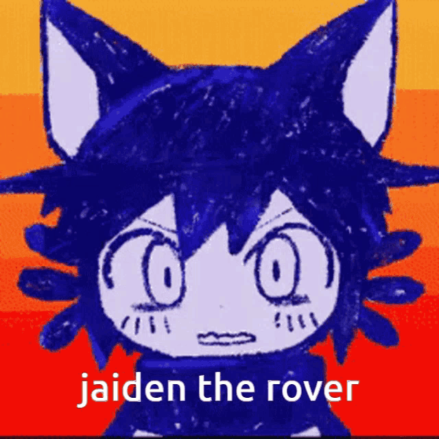 a drawing of a cat with the words jaiden the rover on the bottom