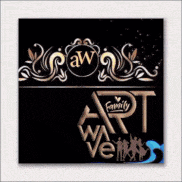 a black and gold logo for aw and family art wave