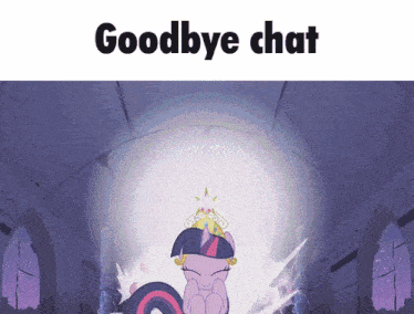 twilight sparkle with a tiara on her head and the words goodbye chat below her