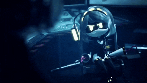 a cartoon character is sitting in a chair with a key in her mouth