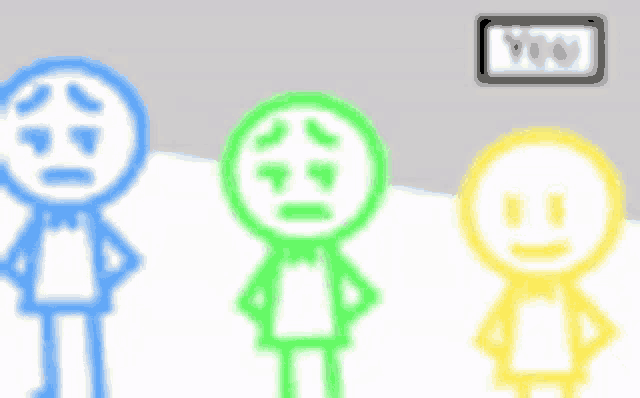 three stick figures are standing next to each other with their arms outstretched in front of a sign that says you .