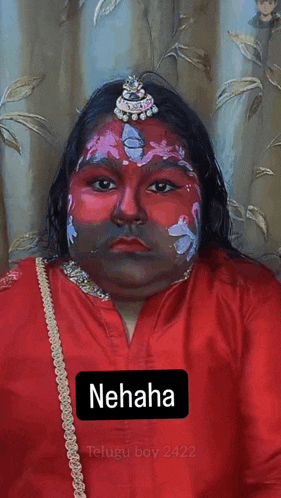 a person with their face painted and the word nehaha on the bottom right