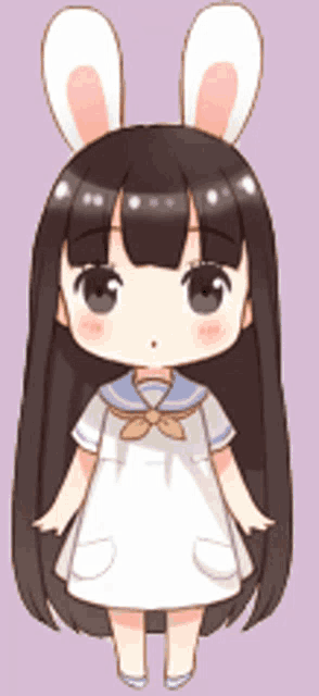 a little girl with long hair and bunny ears on her head