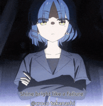 a picture of a girl with blue hair and the words shine bright like a failure