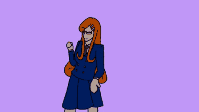 a drawing of a girl with red hair and a blue jacket