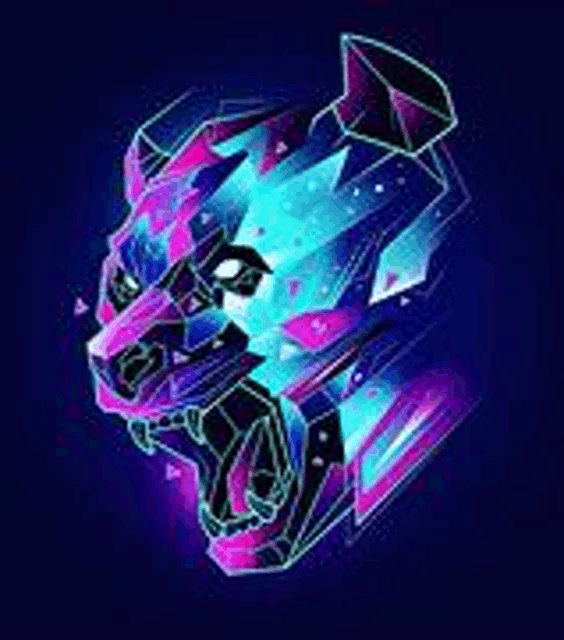 a colorful geometric illustration of a panther 's head on a dark background .