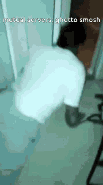 a man in a white shirt is standing in front of a door and says mutual servers ghetto smosh