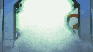 a cartoon drawing of a door with a light coming out of it