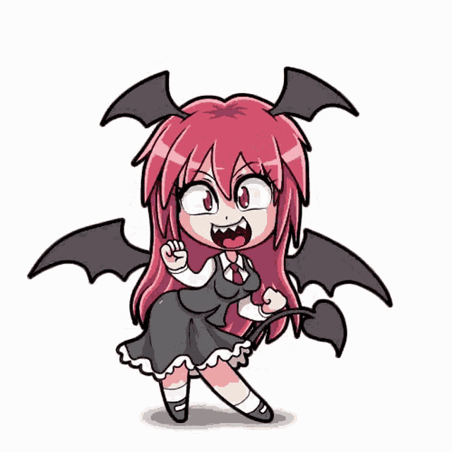 a cartoon drawing of a girl with bat wings and a surprised look on her face