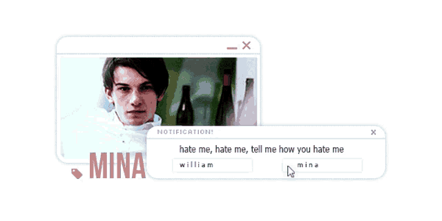 a notification window with a picture of a man and the word mina