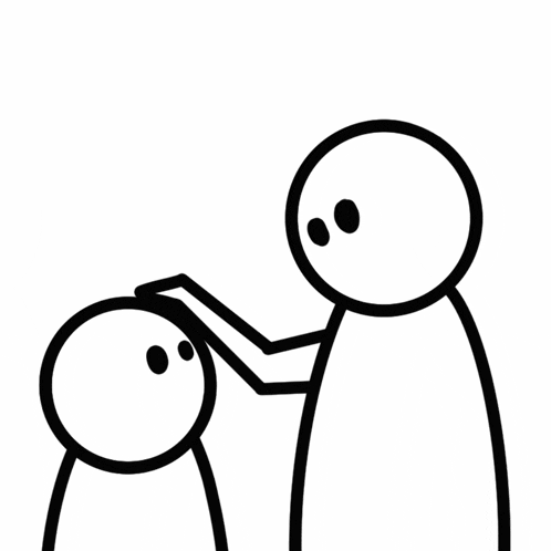 a stick figure is touching another stick figure 's head