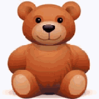 a brown teddy bear is sitting on a white background and smiling .