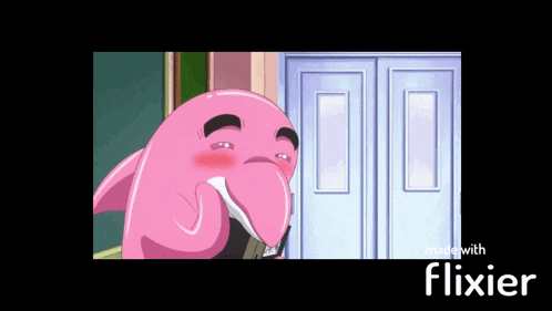 a picture of a pink cartoon character with the words made with flixier at the bottom