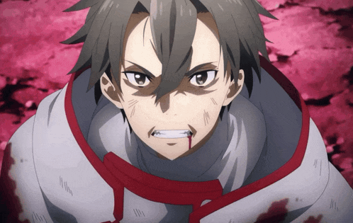 a close up of a person with blood coming out of his mouth