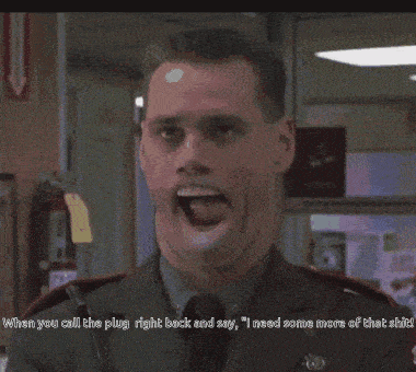 a man in a military uniform says " when you call the plug right back and say i need some more of that shit ! "