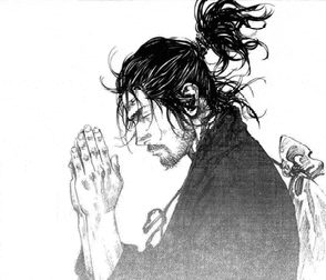 a black and white drawing of a man praying