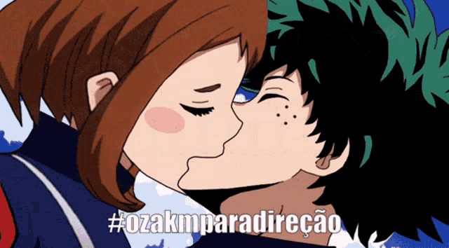 a cartoon of a boy and a girl kissing with the words #ozakmparadirecao below them
