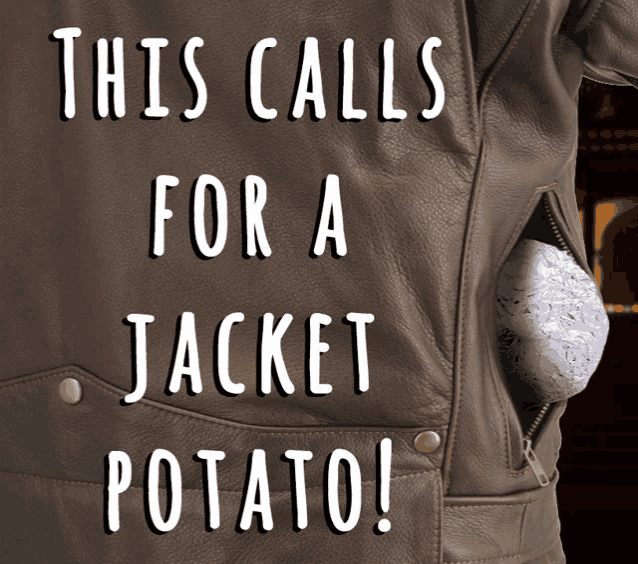 a brown leather jacket with a potato in the back pocket