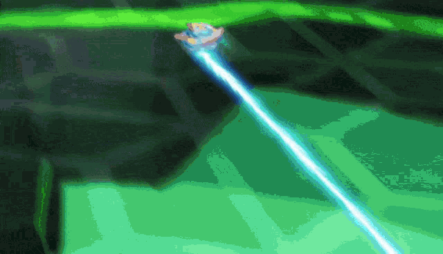 a cartoon character is flying through the air with a green background