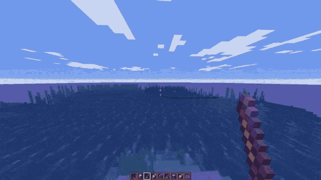 a screenshot of a minecraft game shows a fishing rod in the water and a message that says ' discord error '