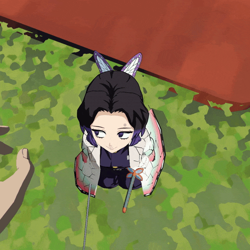 a cartoon of a girl with a sword and butterfly ears