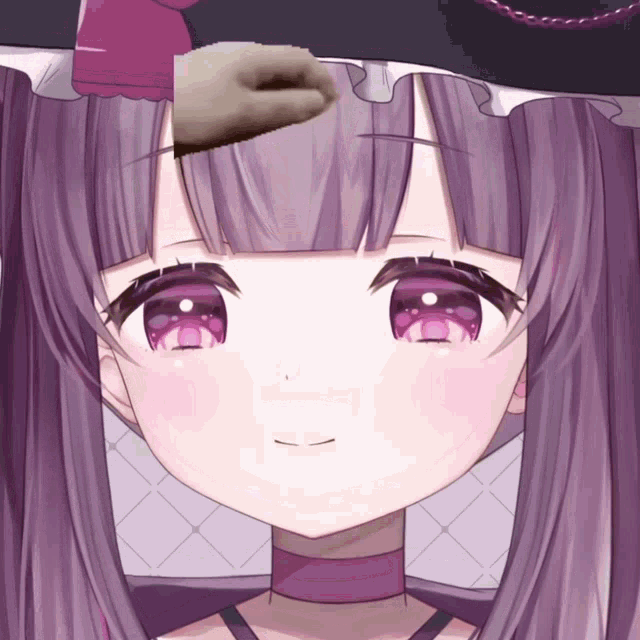 a close up of a girl 's face with pink eyes