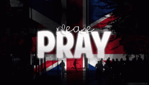 a british flag with the word pray on it