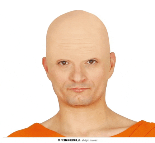 a bald man is wearing a mask that says fiestas guirca on the bottom