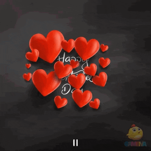 a happy valentine 's day greeting card with red hearts on a black background