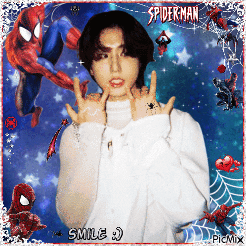 a picture of a person with spider-man behind them