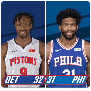 a pistons player and a philadelphia player are shown side by side