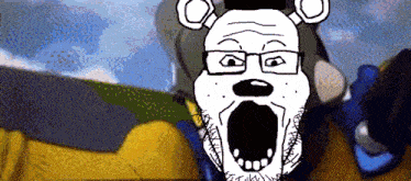 a cartoon of a bear with glasses and a beard screaming