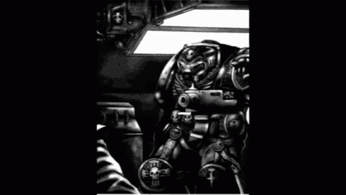 a black and white drawing of a group of soldiers with a speech bubble that says " purify it "