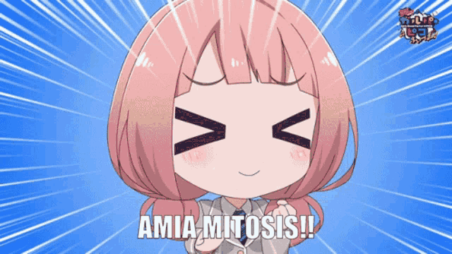 a cartoon of a girl with the words amia mitosis