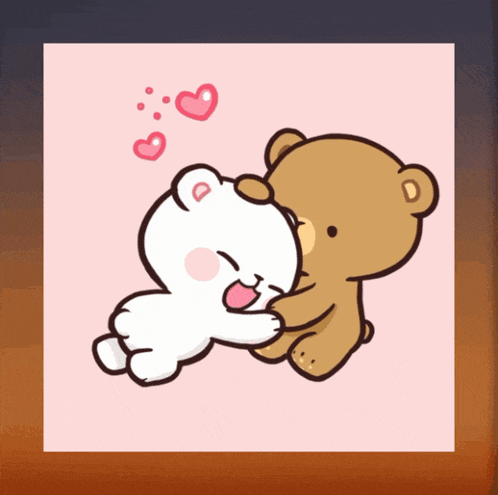 a cartoon of two teddy bears hugging with hearts coming out of their eyes
