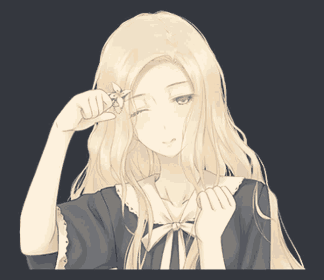 a girl with long blonde hair has a star flying over her head
