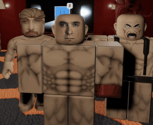 a group of roblox characters are standing next to each other and one has a beard