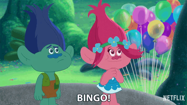 two trolls are standing next to each other and one of them is saying bingo