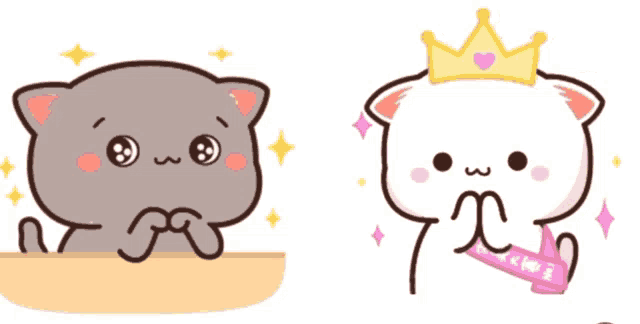 two cartoon cats one wearing a crown and one wearing a sash with chinese writing on it