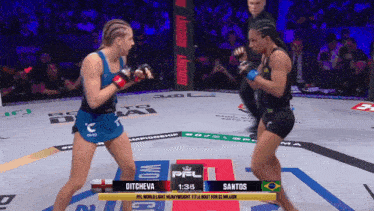 a fight between ditcheva and santos takes place in a boxing ring