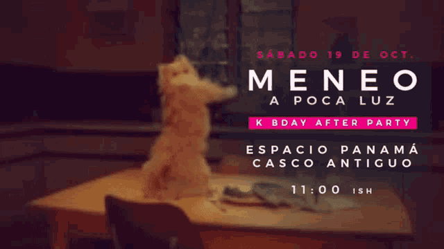 a poster for meneo a poca luz k bday after party at espacio panama