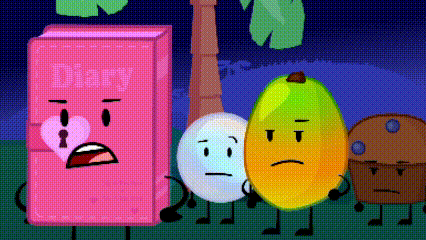 a pink book with the word diary on it is surrounded by other cartoon characters .
