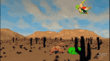a video game called just zino is being played in a desert