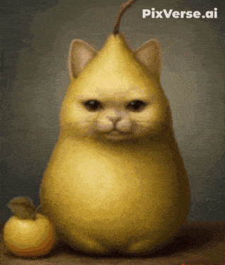 a painting of a cat shaped like a pear