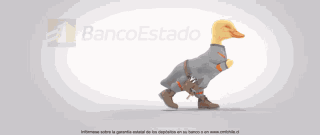 a banco estado ad with a duck in a jumpsuit
